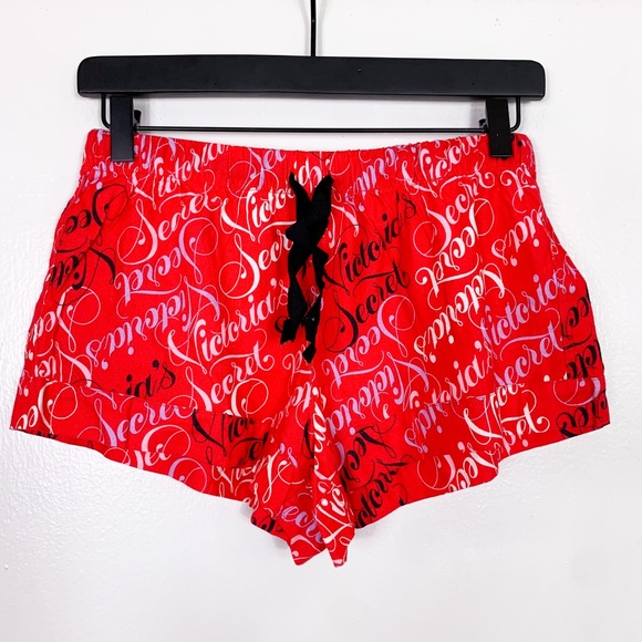 Victoria's Secret Red VS Logo Print Drawstring Pajama Shorts - Picture 1 of 4